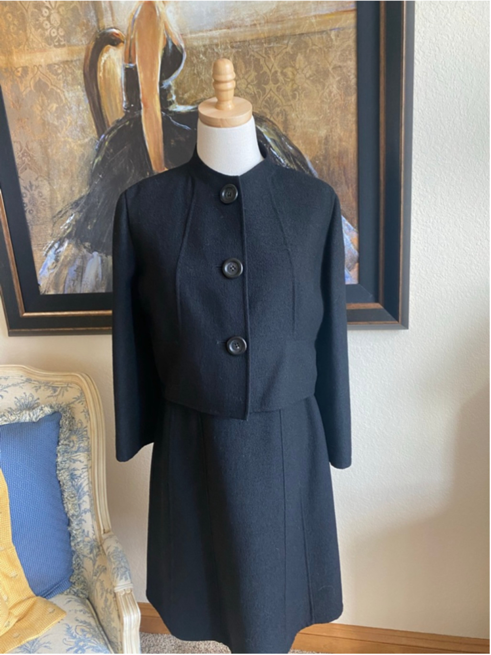 Women's Celine Black Wool Blend Cropped Blazer Jacket US 10/42 & Matching Dress - Picture 12 of 13